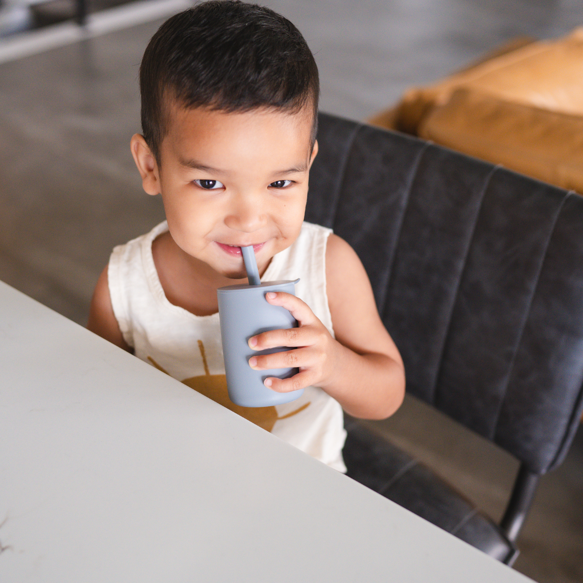 Silicone Baby/Toddler Cup with Lid + Straw (Blue)
