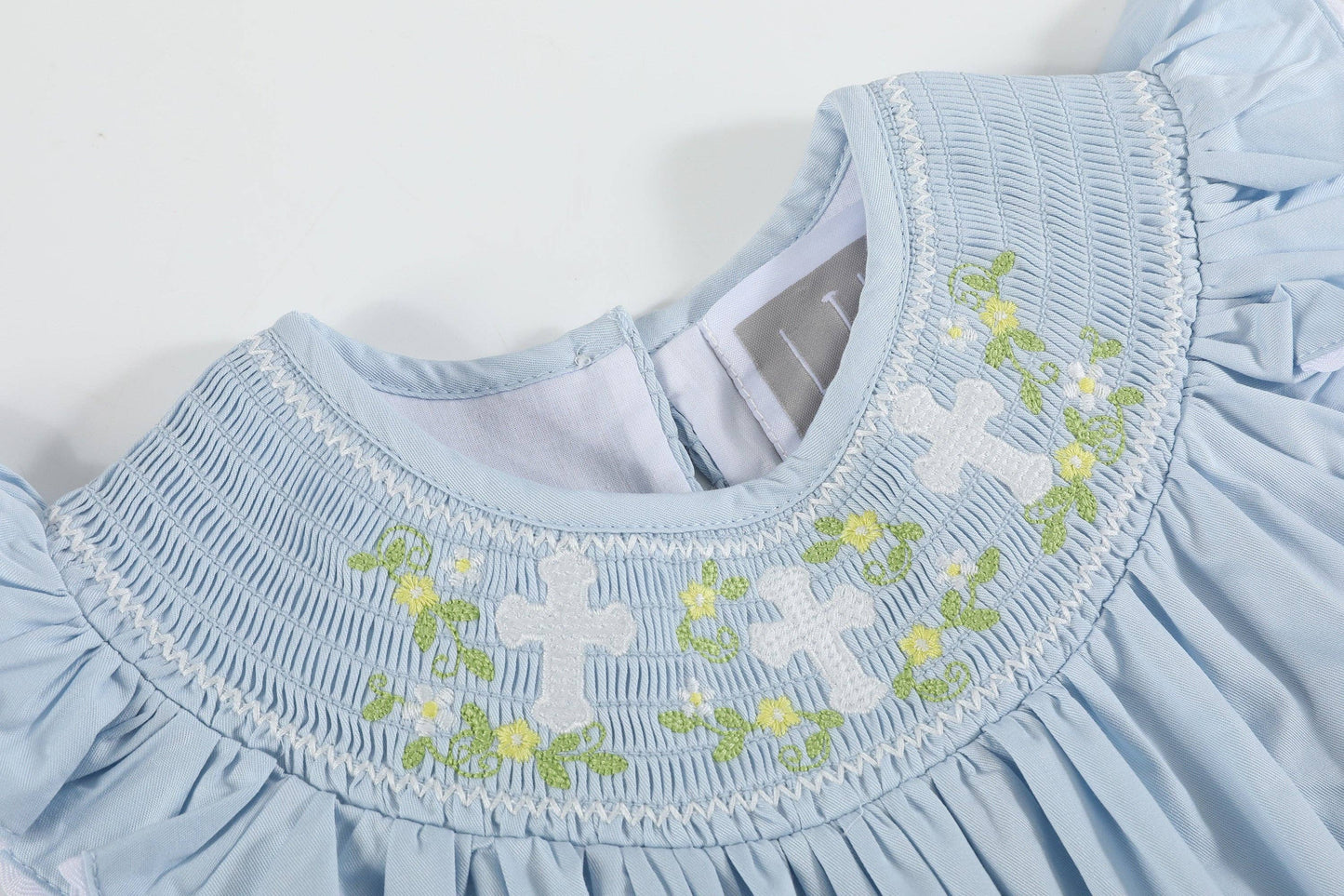 Blue Floral Cross Smocked Dress