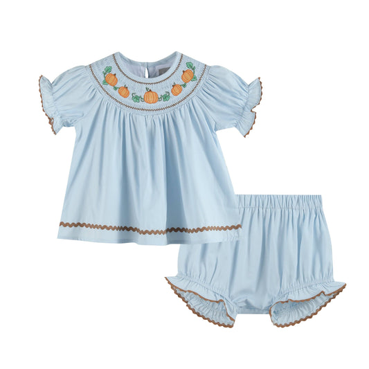 Blue Pumpkin Smocked Set