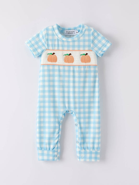 Pumpkin Embroidery Smocked Romper