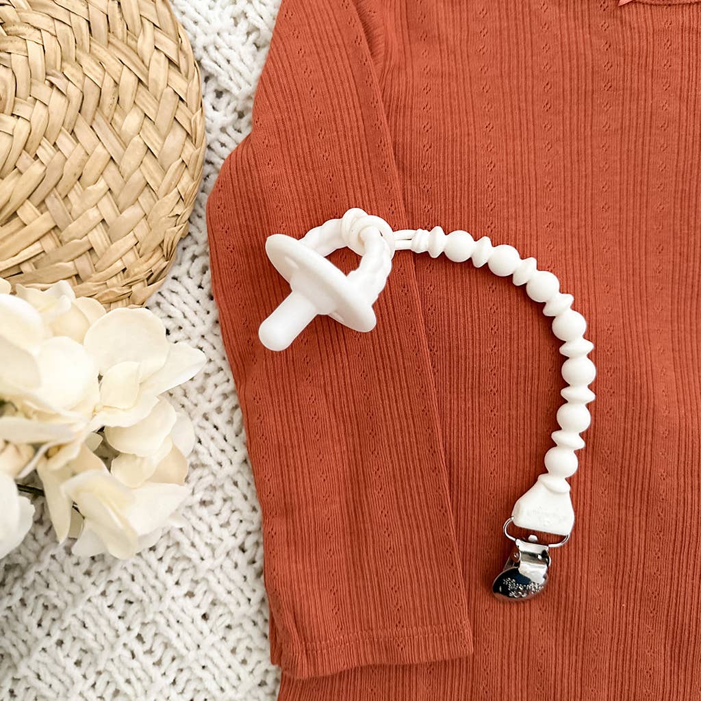 Sweetie Strap™ Silicone One-Piece Pacifier Clips - White