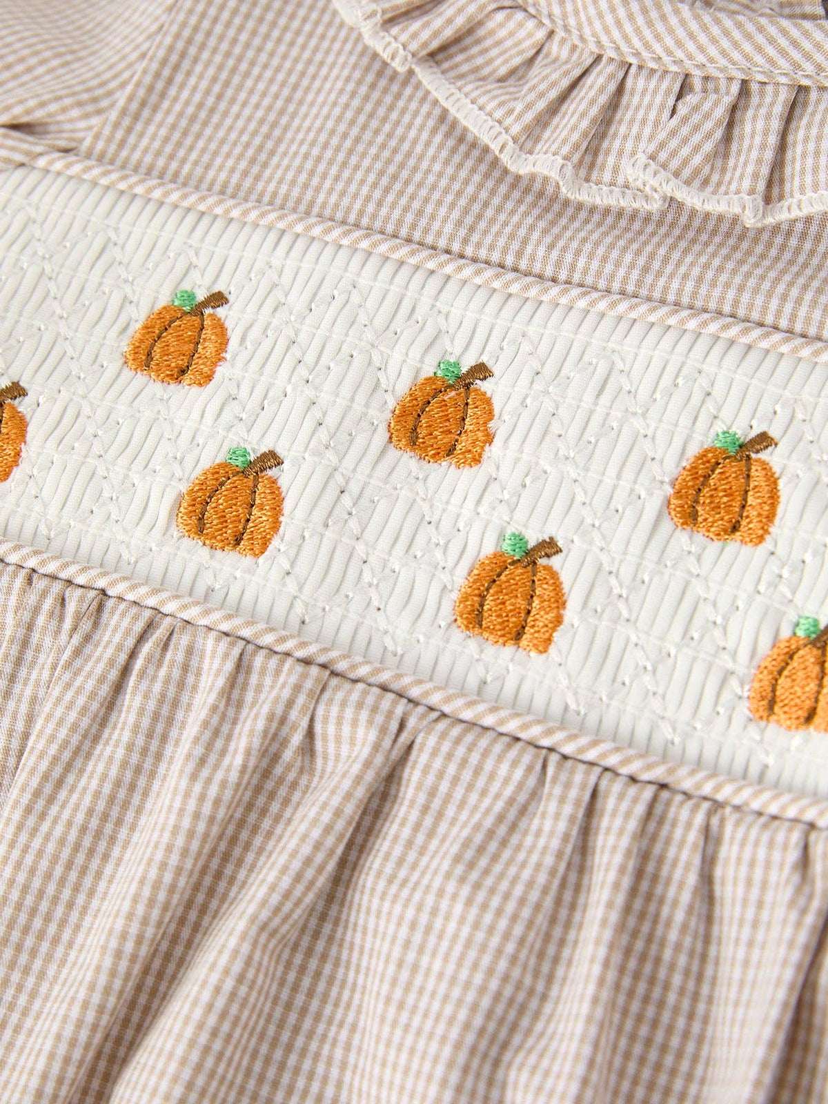 Pumpkin Embroidery Smock Romper