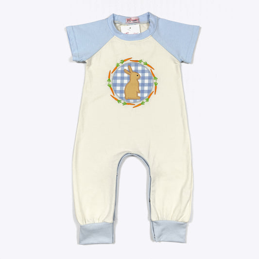 Blue Plaid Bunny Baby Romper