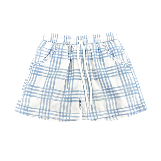 Blue Plaid Swim Trunks