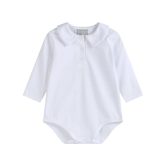 White Pointed Collar Button Romper