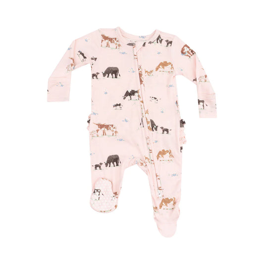 Pink Cow Ruffle Footie