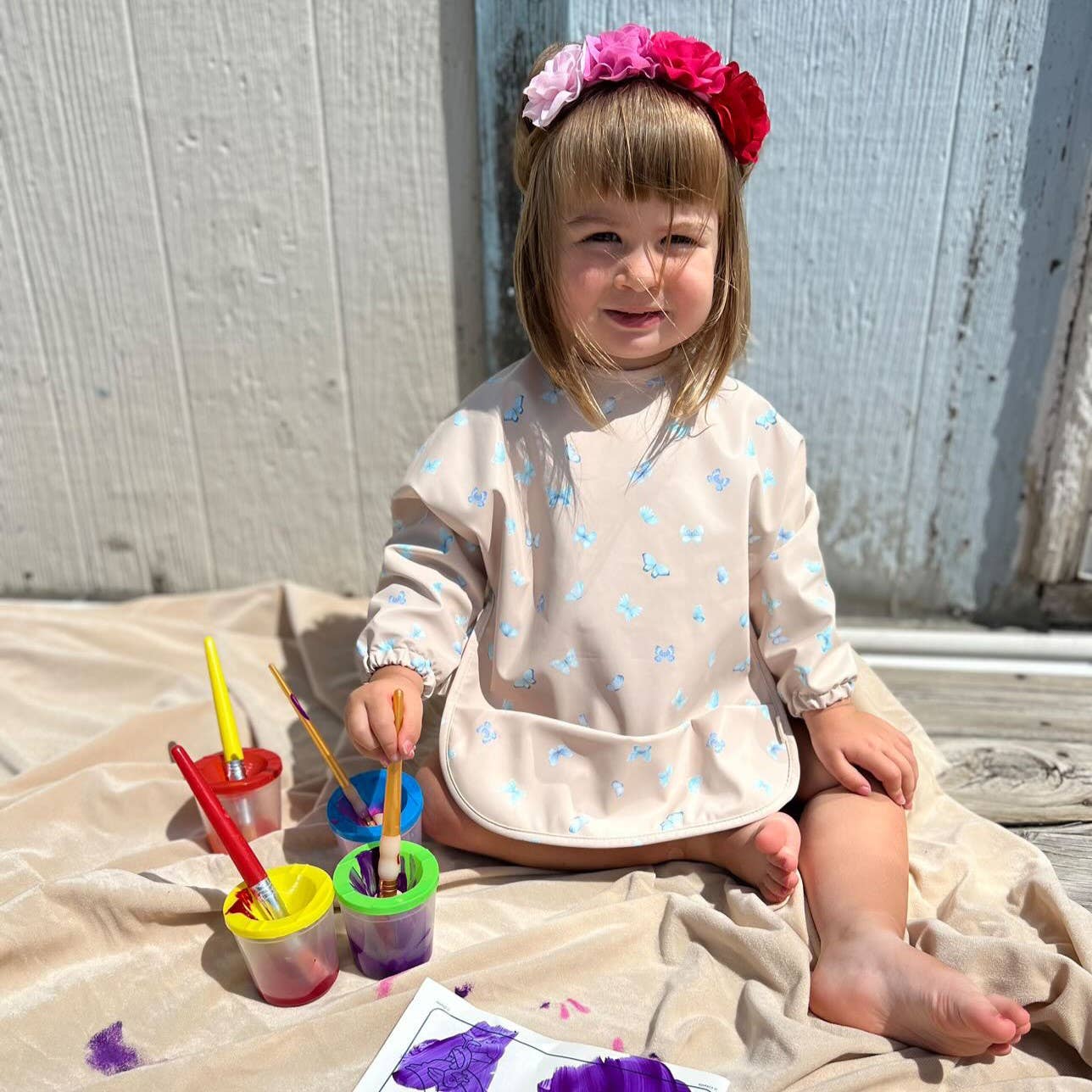 Smock Bib (2-pc) Long & Short Sleeve Set (Butterfly-Blush)