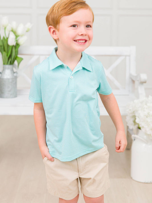 Marine Green Stripe S/S Performance Polo