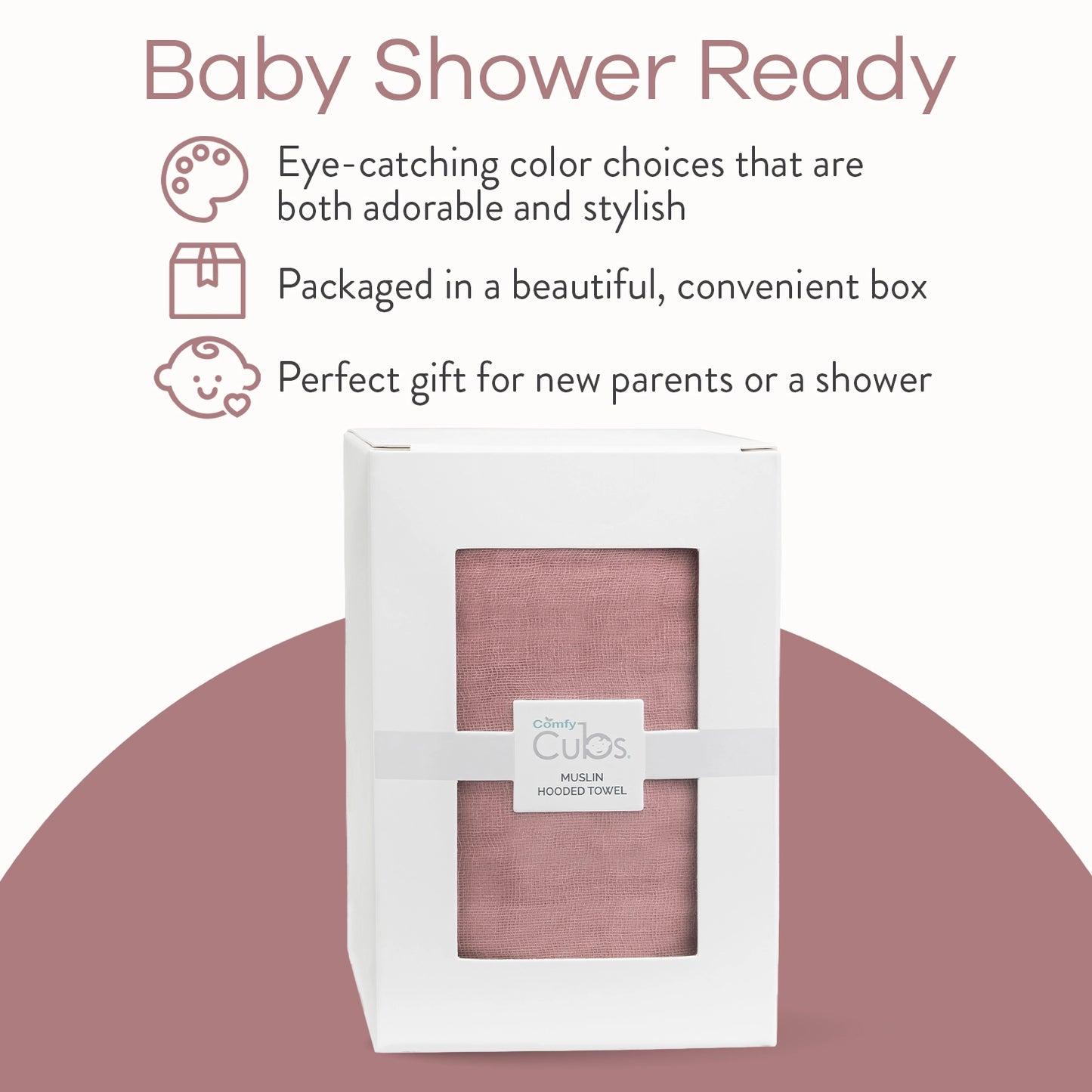 Baby Hooded Muslin Cotton Towel - Mauve