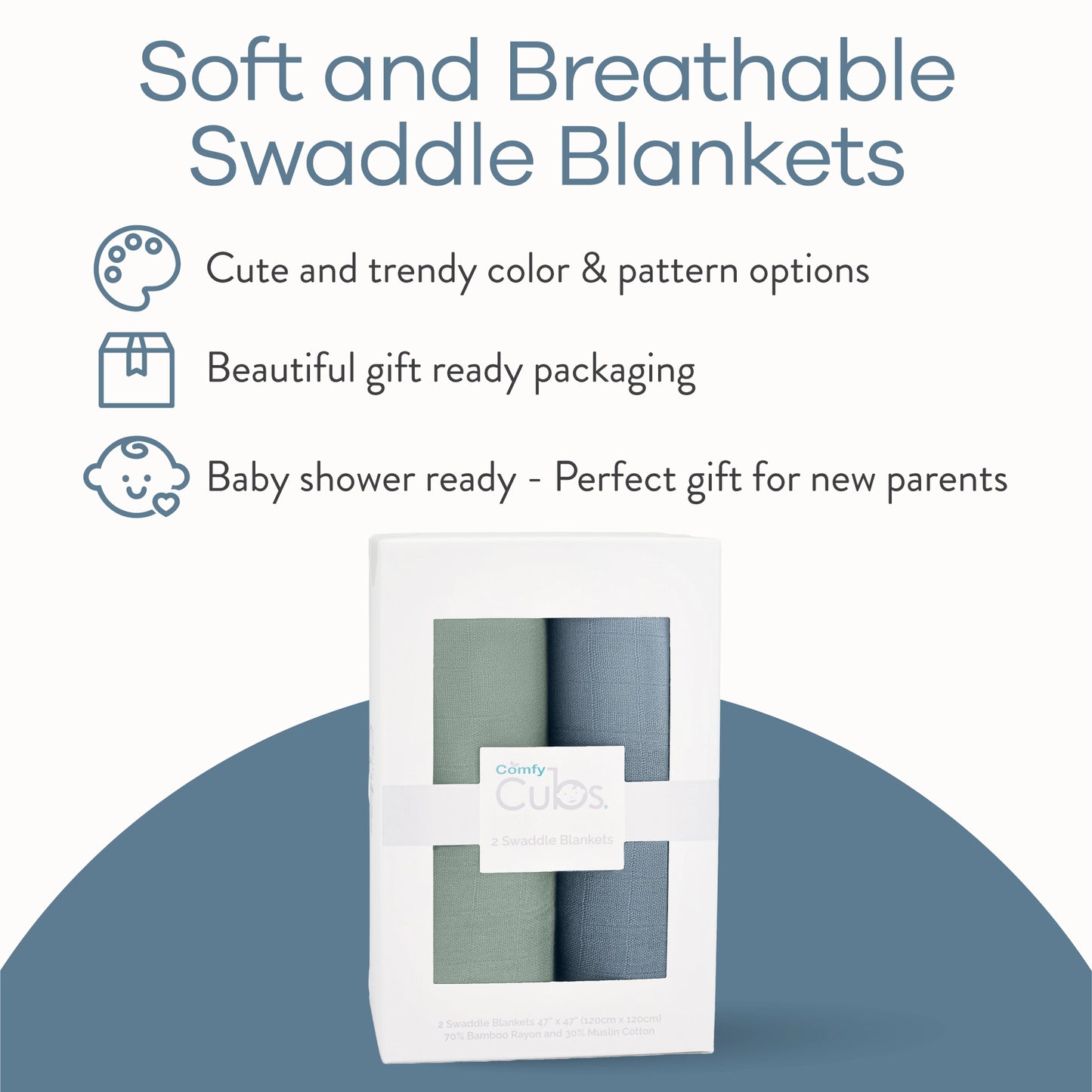 Baby Muslin Swaddle Blankets - Pacific blue and Fern