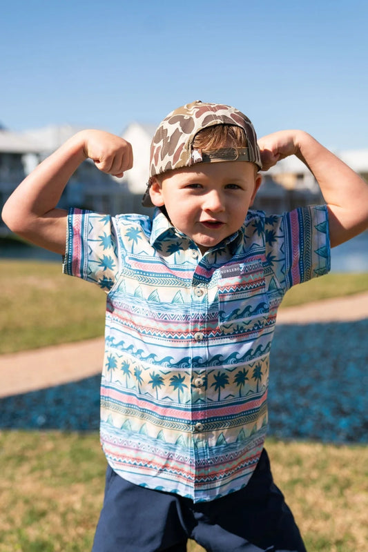 Youth Performance Button Up - Palms and Fins