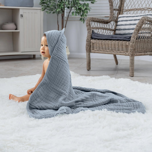 Baby Hooded Muslin Cotton Towel - Pacific Blue