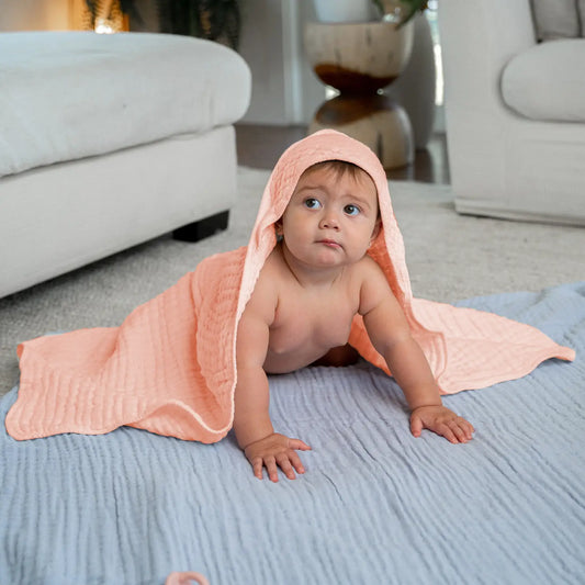 Baby Hooded Muslin Cotton Towel - Pink