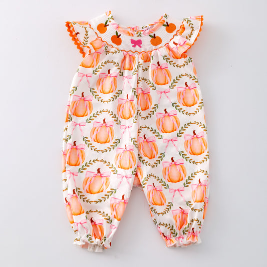 Smocked Pumpkin Lattice Romper/Dress