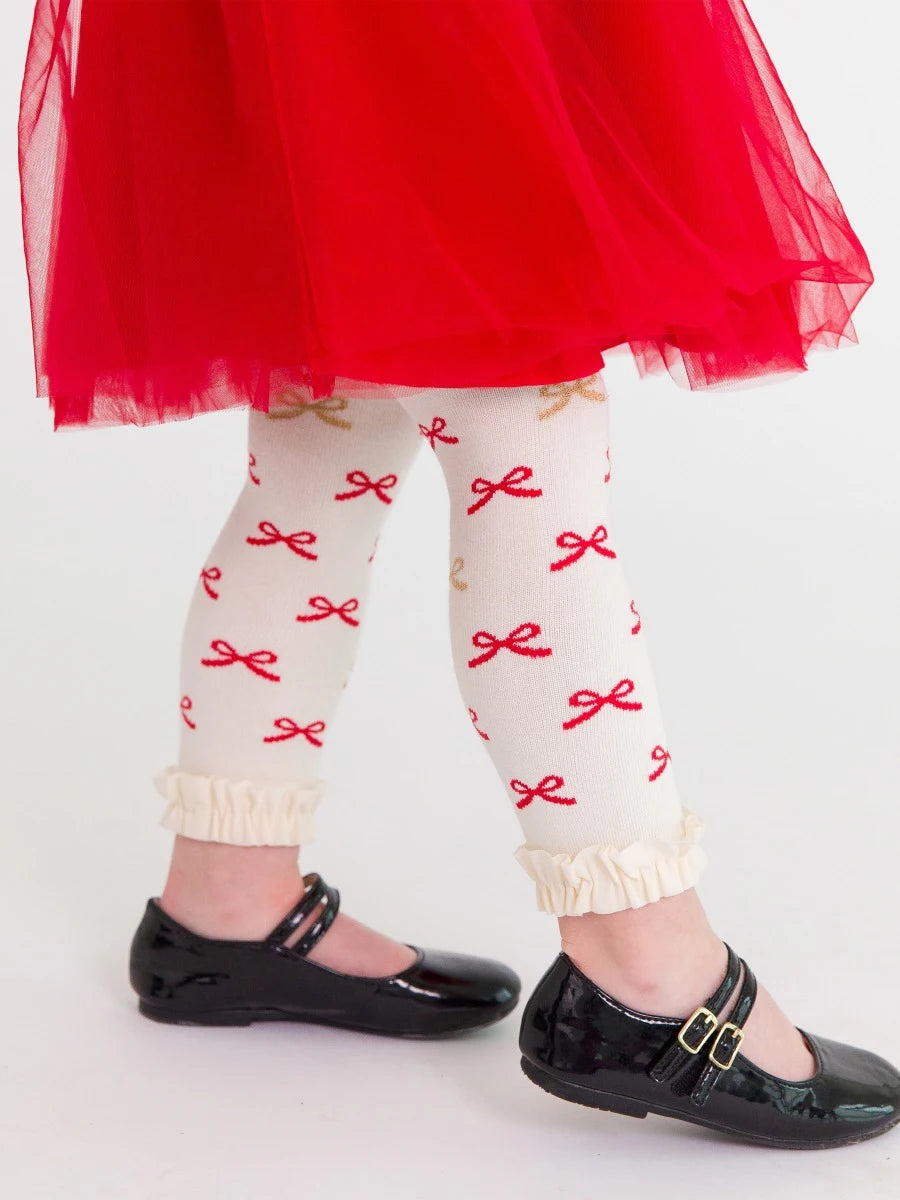 Red Bow Footless Ruffle Tights
