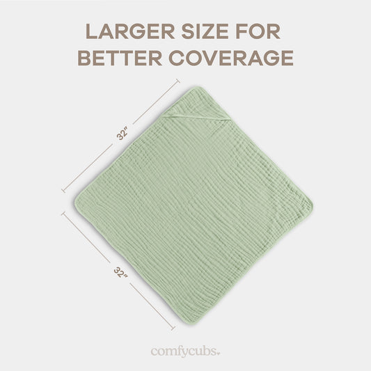 Baby Hooded Muslin Cotton Towel - Sage