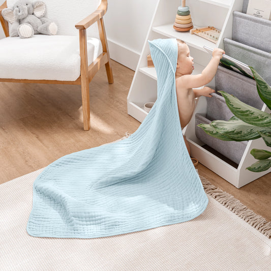 Baby Hooded Muslin Cotton Towel - Sky blue