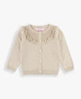 Oatmeal Sweater Ruffle Trim Cardigan