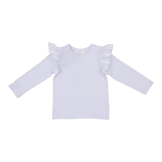 White L/S Ruffle Tee