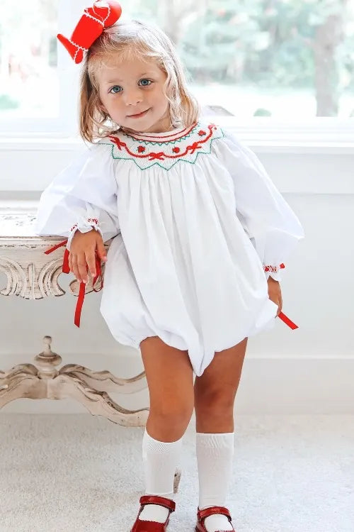 White Christmas Bow Smocked