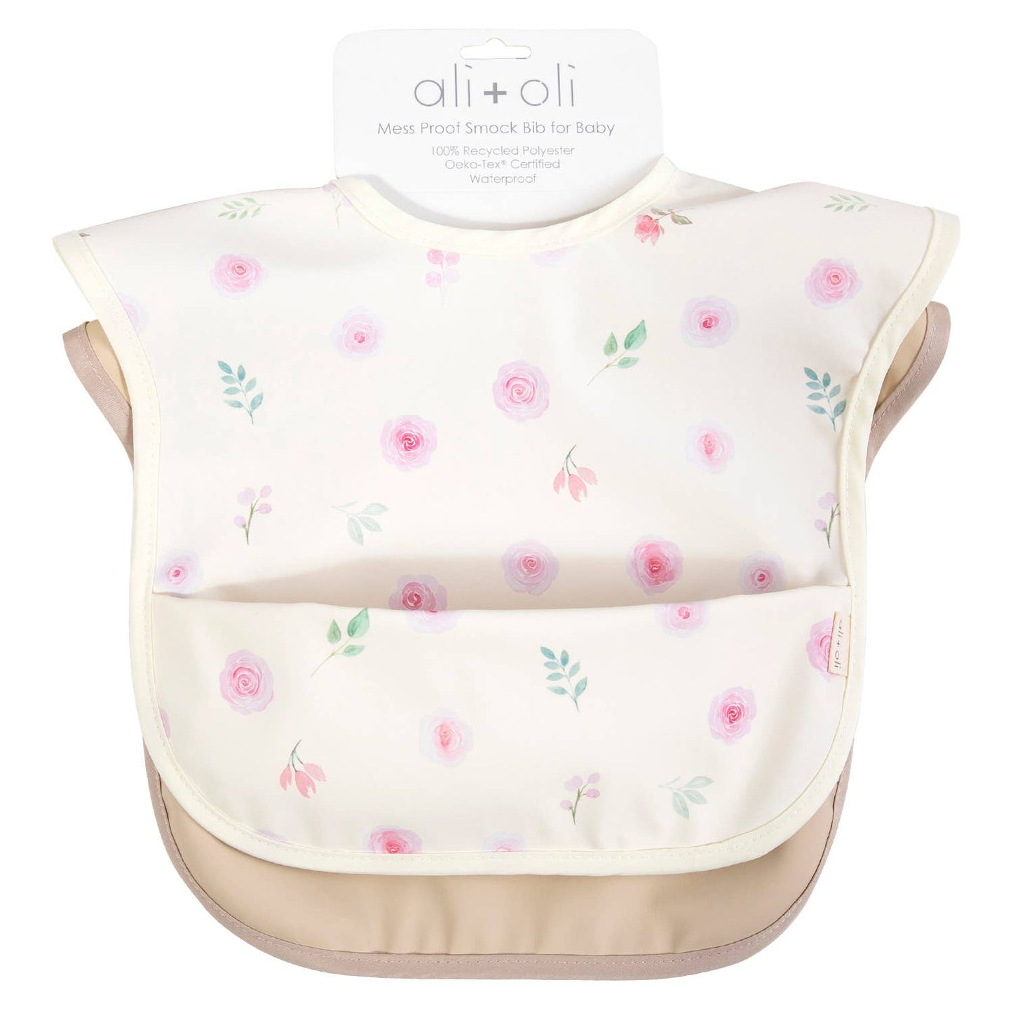 Smock Bib for Baby (2-pc) Short Sleeve (Flowers, Sand)